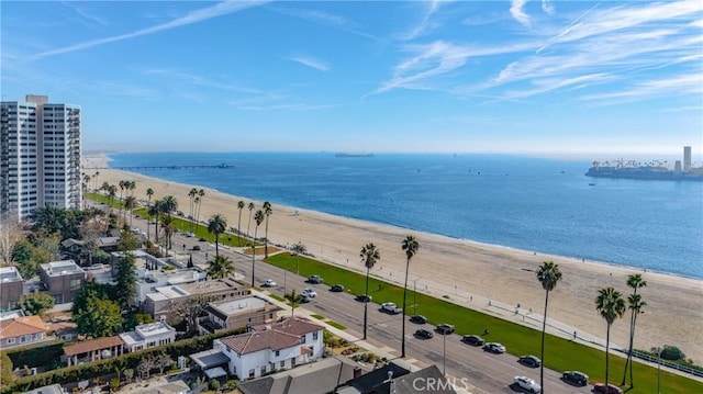 view of water feature with a beach view