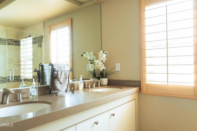 bathroom featuring vanity and walk in shower