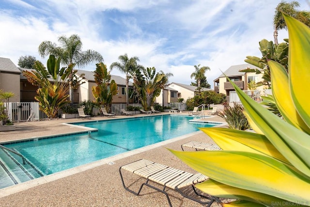 view of swimming pool with a patio area