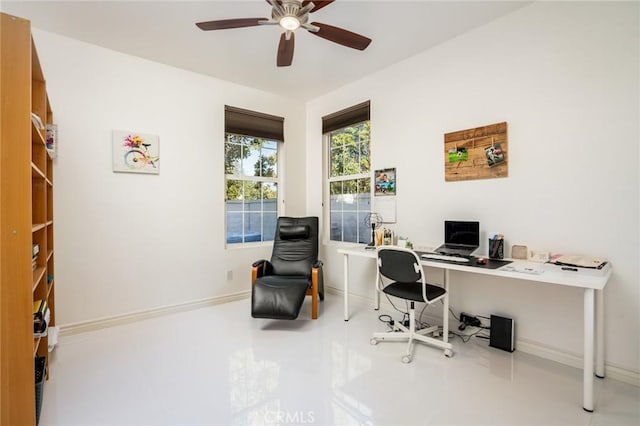 office area featuring ceiling fan