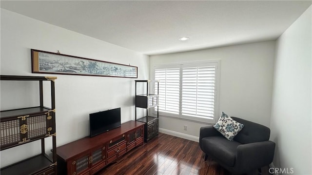 living area with dark hardwood / wood-style floors