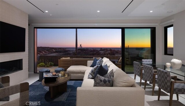 living room with a fireplace