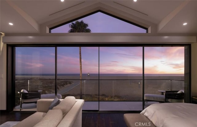 bedroom featuring vaulted ceiling and dark hardwood / wood-style flooring