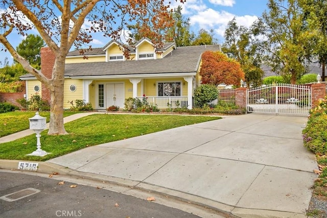 view of front of house featuring a front lawn and covered porch