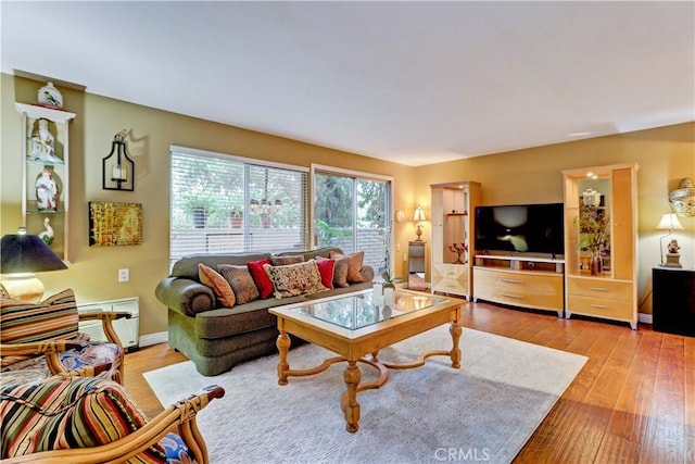 living room with light hardwood / wood-style floors