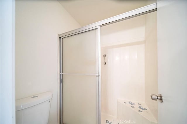 bathroom with toilet and an enclosed shower