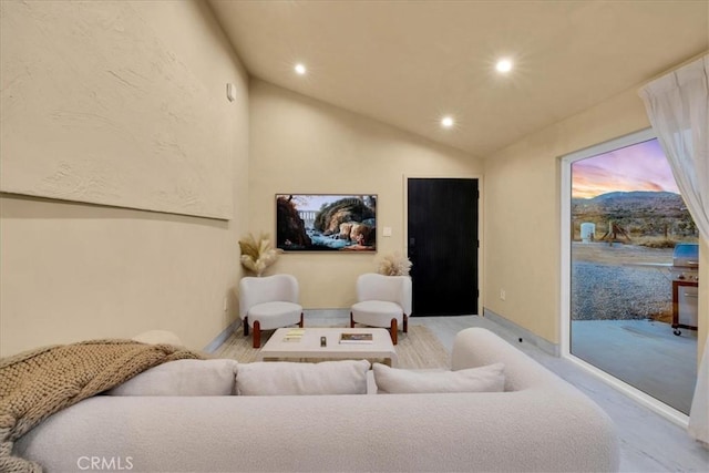 living room with lofted ceiling