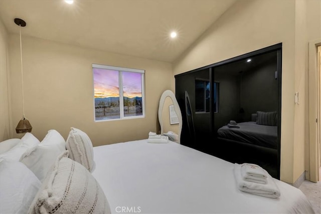 bedroom featuring vaulted ceiling