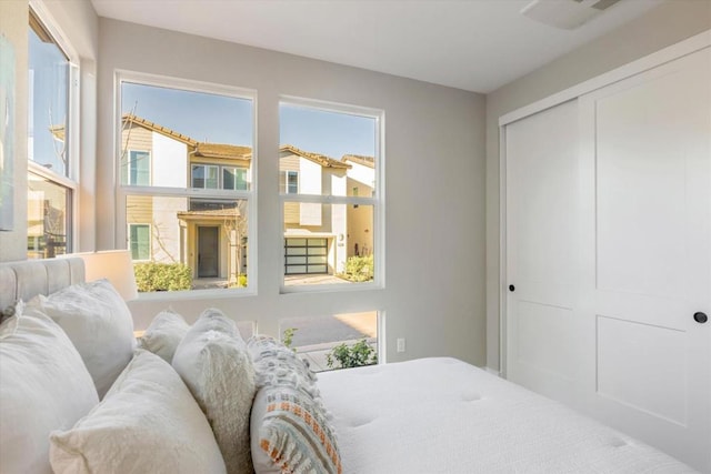 bedroom featuring multiple windows and a closet