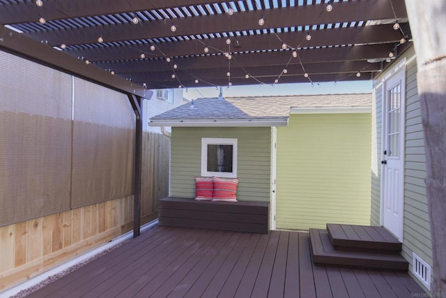 wooden terrace featuring a pergola