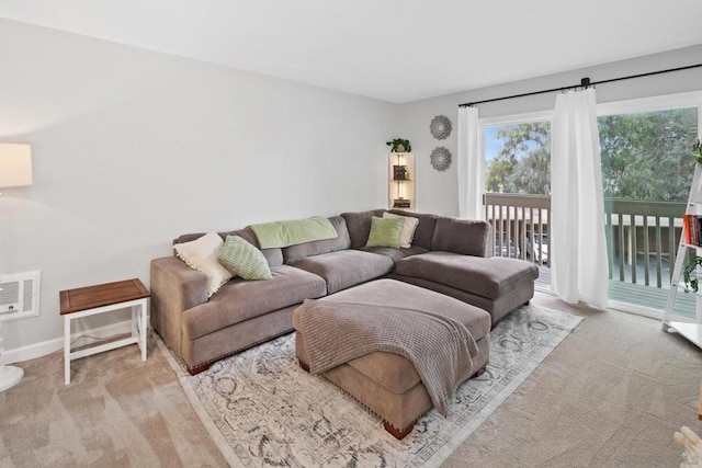 living room with light colored carpet