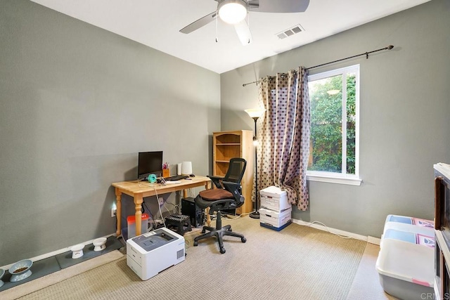 office space with ceiling fan