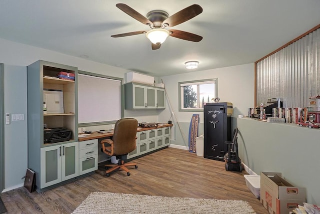 office space with ceiling fan and wood-type flooring