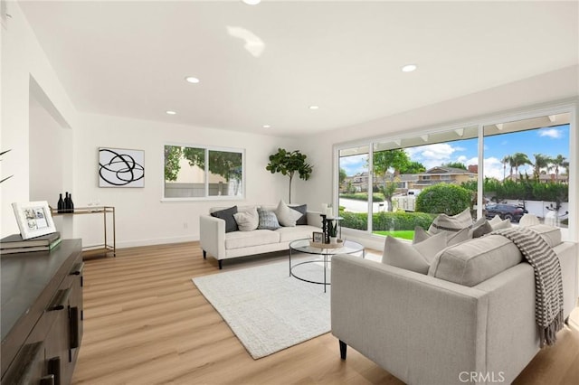 living room with light hardwood / wood-style floors