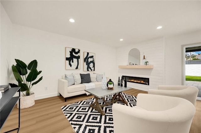 living room featuring a fireplace and hardwood / wood-style floors