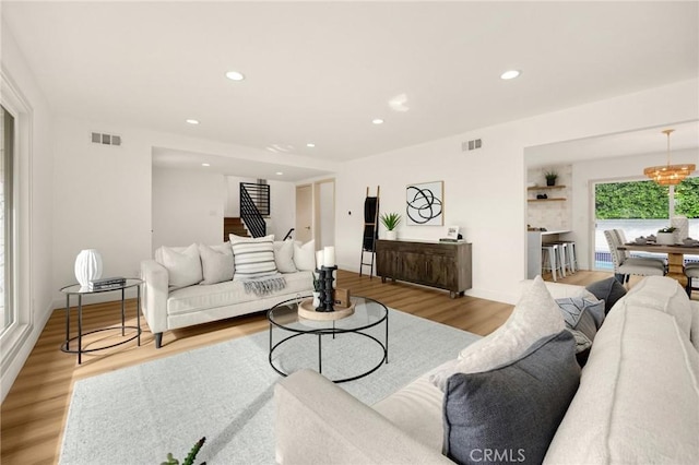 living room with light wood-type flooring