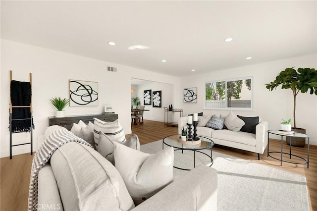 living room with light wood-type flooring