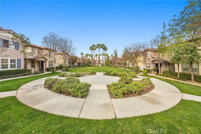 view of community with a residential view and a yard