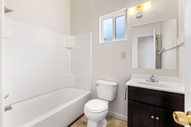 full bathroom featuring toilet, tub / shower combination, and vanity