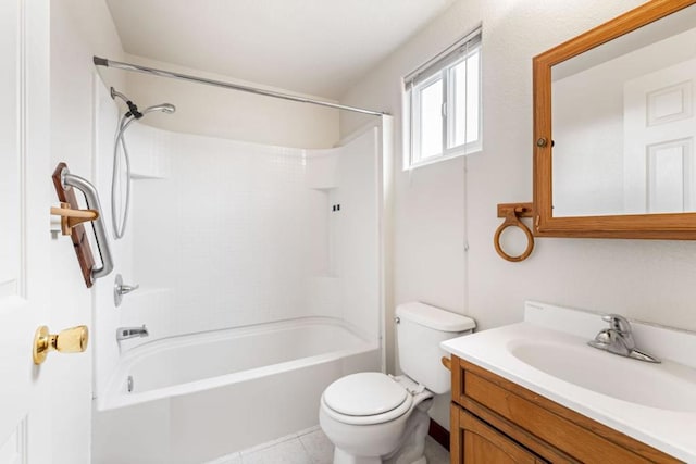 full bathroom with toilet, tile patterned flooring, shower / bathtub combination, and vanity