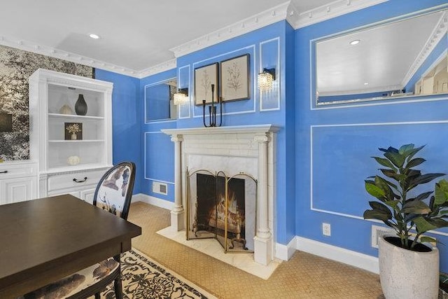 office area featuring crown molding