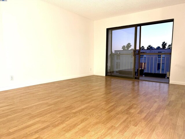 empty room featuring a textured ceiling and light hardwood / wood-style floors