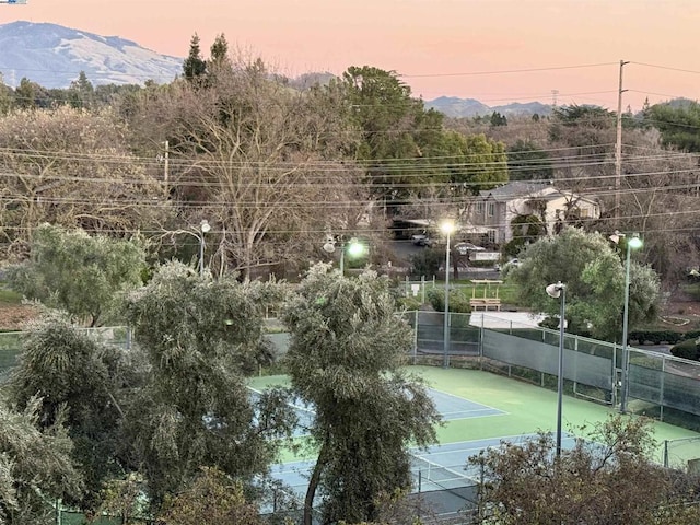 view of sport court featuring a mountain view