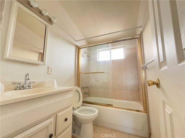 full bathroom with toilet, tile patterned floors, vanity, and enclosed tub / shower combo