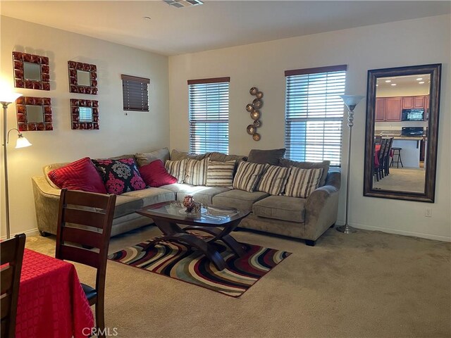 living room featuring carpet floors