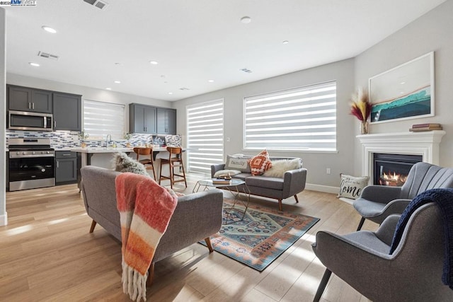 living room featuring light wood-type flooring