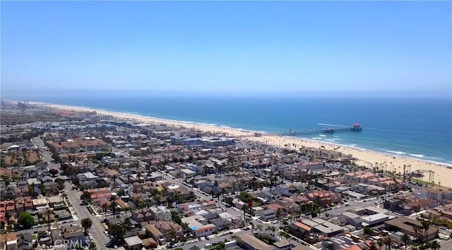 aerial view with a view of the beach and a water view