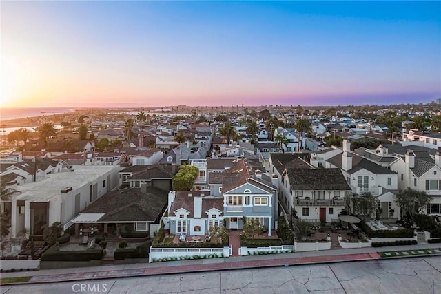 view of aerial view at dusk