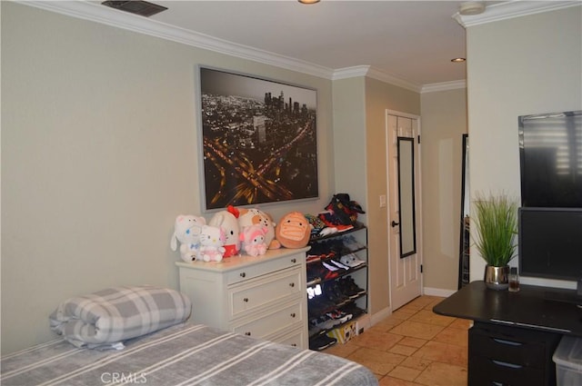 bedroom with crown molding