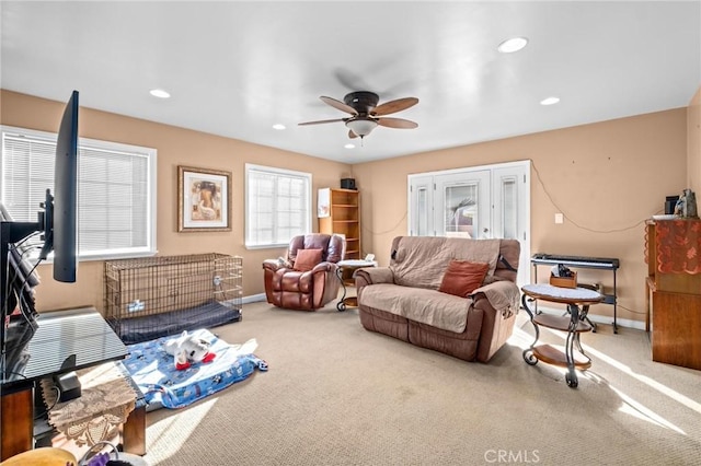 interior space featuring ceiling fan