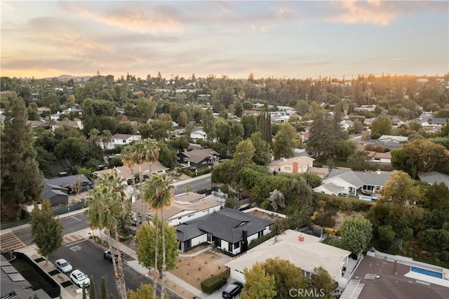 view of aerial view at dusk