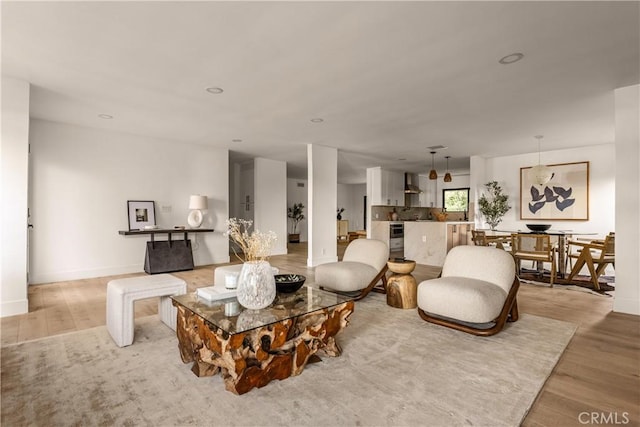 living room with light wood-type flooring