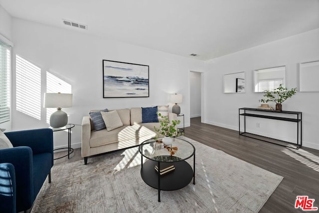 living room with dark wood-type flooring