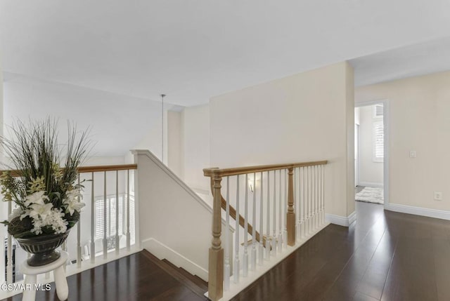 stairway with hardwood / wood-style flooring