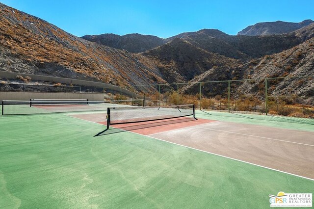 view of sport court featuring a mountain view