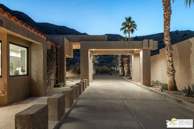 view of patio featuring a mountain view