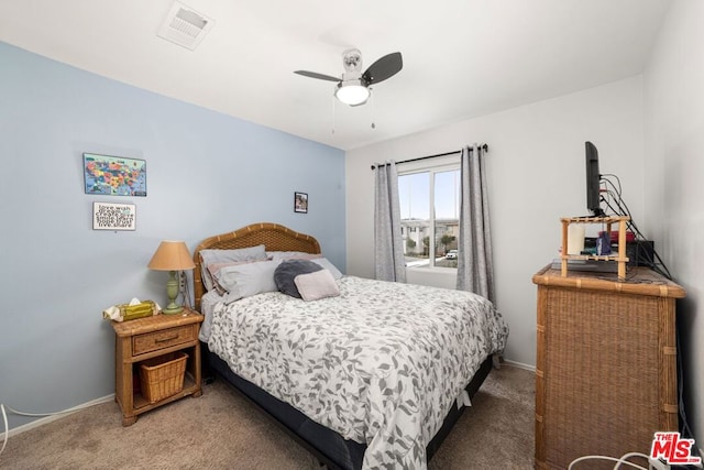 bedroom featuring ceiling fan and carpet flooring