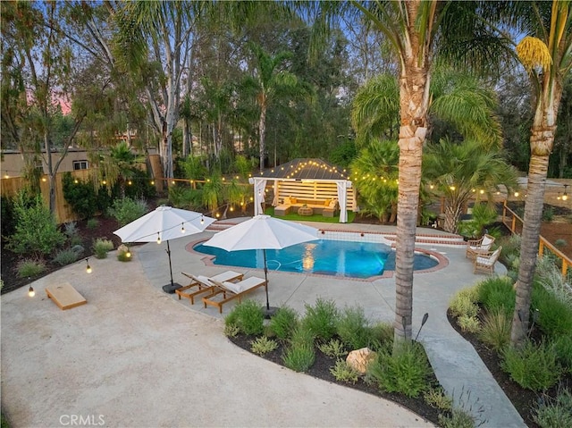 view of swimming pool featuring a patio area