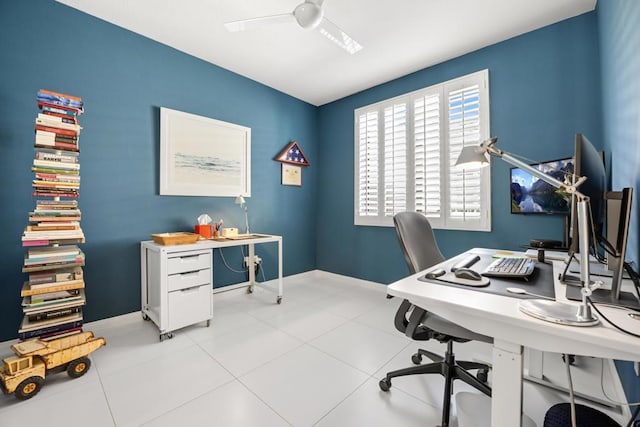 home office with ceiling fan