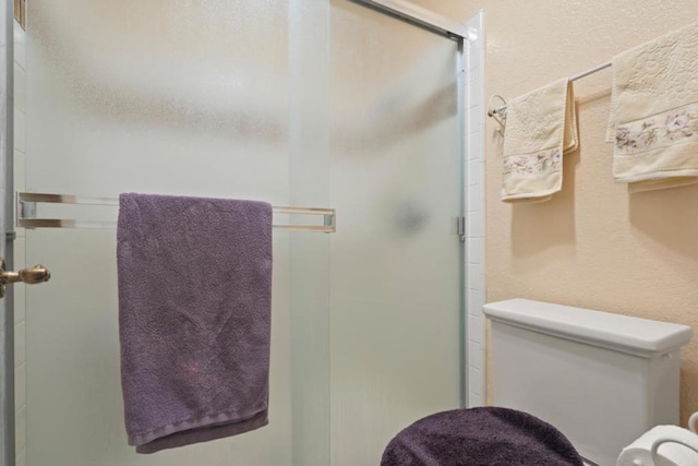 bathroom featuring a shower with door