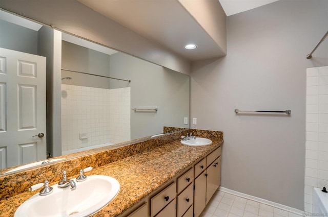 bathroom with vanity and tile patterned floors