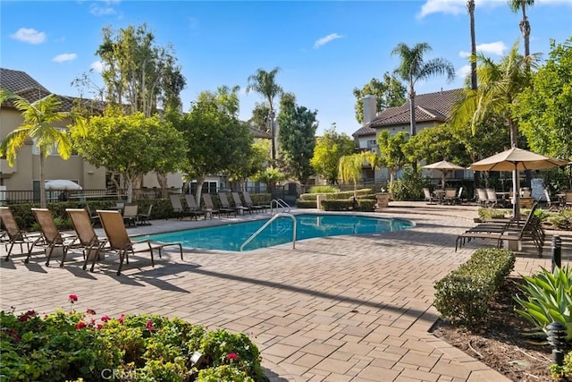 view of pool featuring a patio area