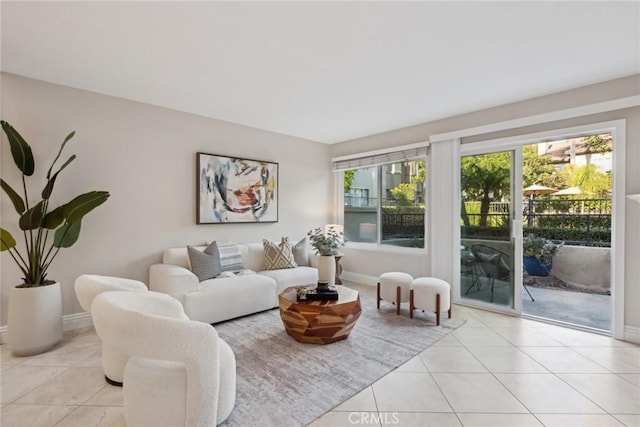 living room featuring light tile patterned flooring