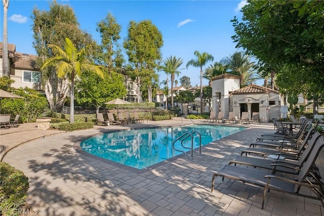 view of swimming pool with a patio