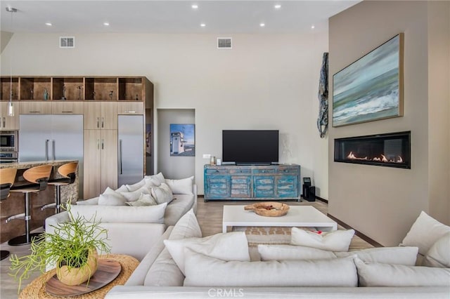 living room with hardwood / wood-style flooring