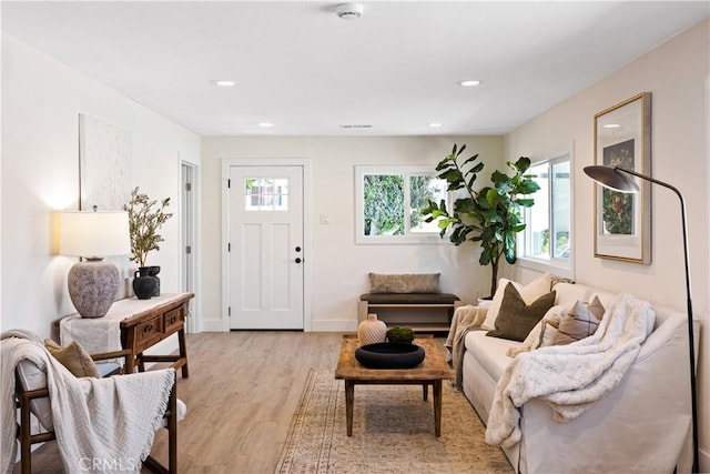 living room with light hardwood / wood-style floors